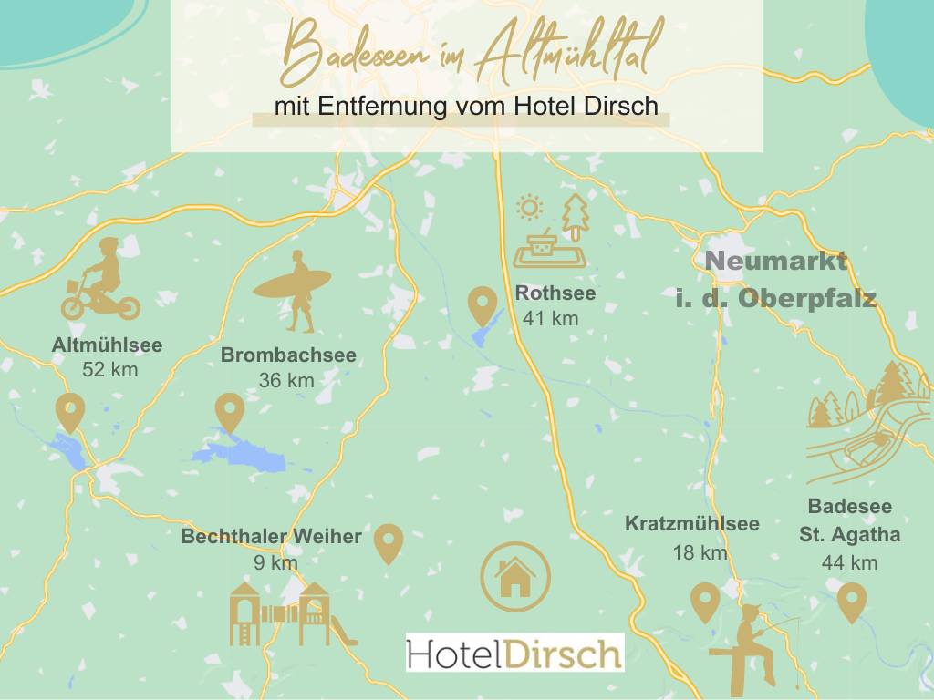Badeseen Altmühltal in der Umgebung als Karte von Hotel Dirsch